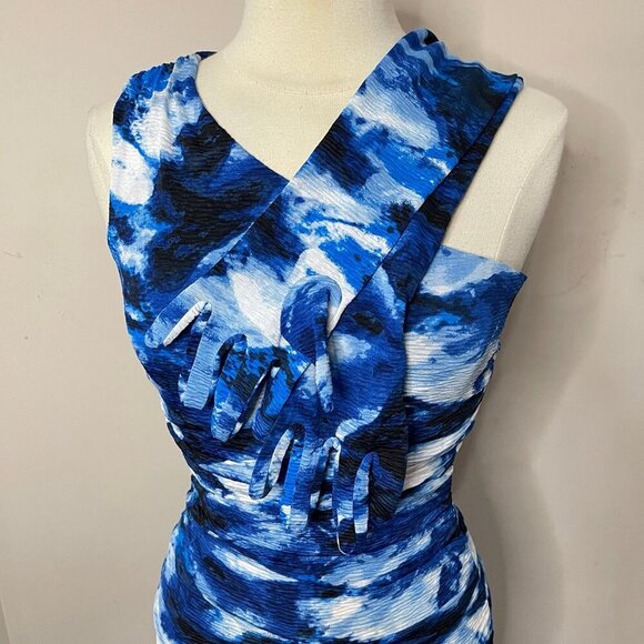 NWOT MISCREANTS One-Shoulder Ruched Mini Dress in Blue Tie Dye - Picture 9 of 12